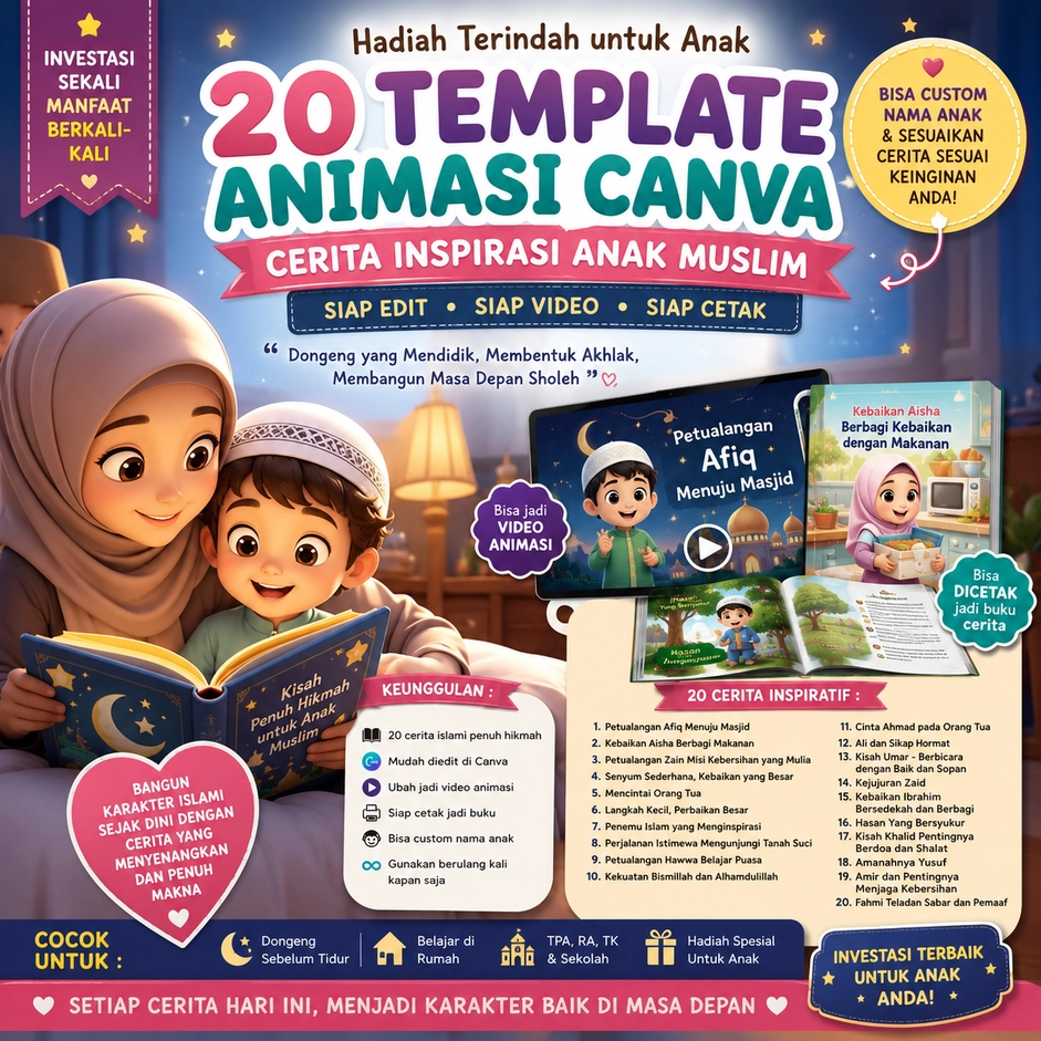 20 Video Animasi Motion Kids Inspirasi Anak Muslim Template Canva Custom